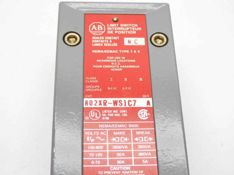 ALLEN BRADLEY 802XR-WS1C7 SER. A 120-600VAC 30A NSNP