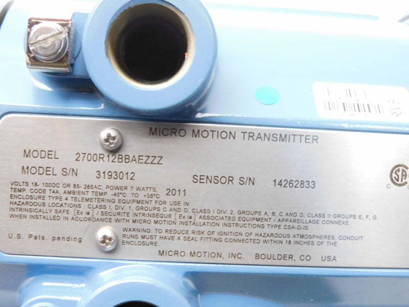 MICRO MOTION 2700R12BBAEZZZ 85-265VAC NSMP