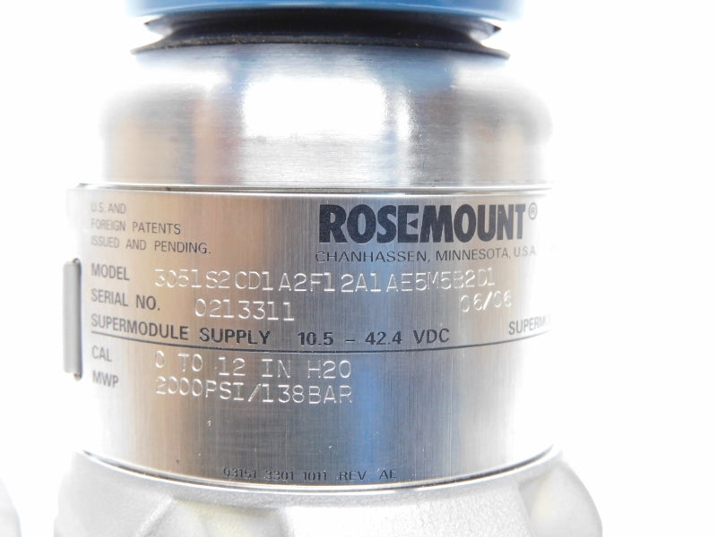 ROSEMOUNT 3051S2CD1A2F12A1AE5M5B2D1 10.5-42.4VDC 2000PSI 0-12"H2O NSMP