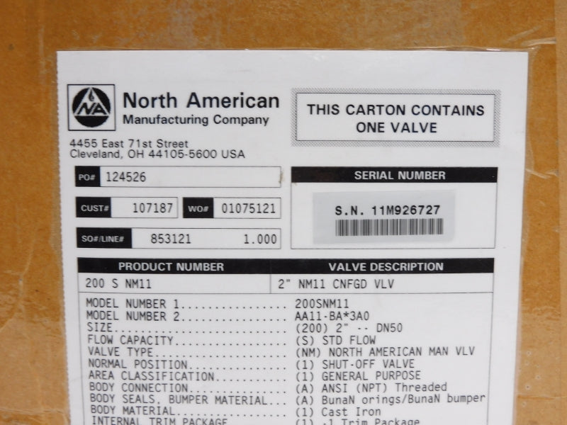 FIVES NORTH AMERICAN 15184 200SNM11 115V 0.19A 4.8PSI 2" NSMP MRO