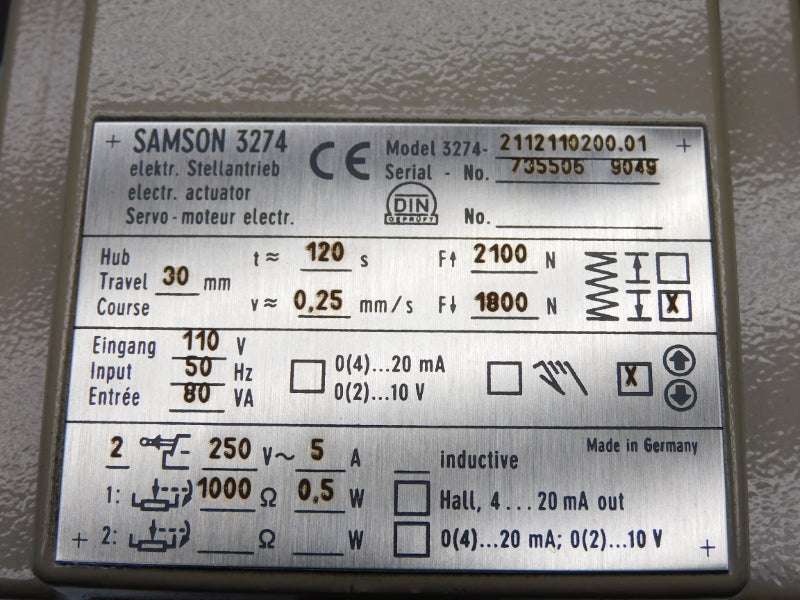 SAMSON 3274-2112110200.01 110V 5A NSMP