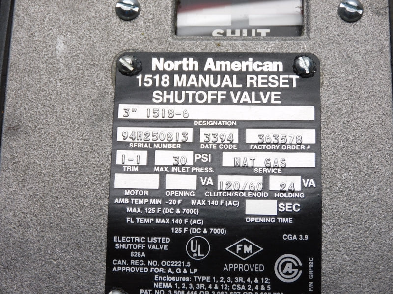 NORTH AMERICAN 1518-6 120V 30PSI 3" NSNP