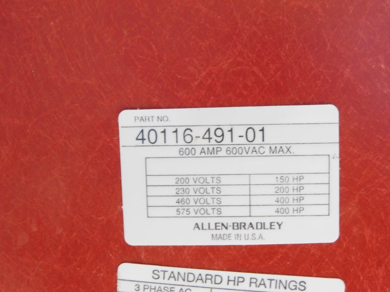 ALLEN BRADLEY 40116-491-01 600VAC 600A (AS PICTURED) NSNP