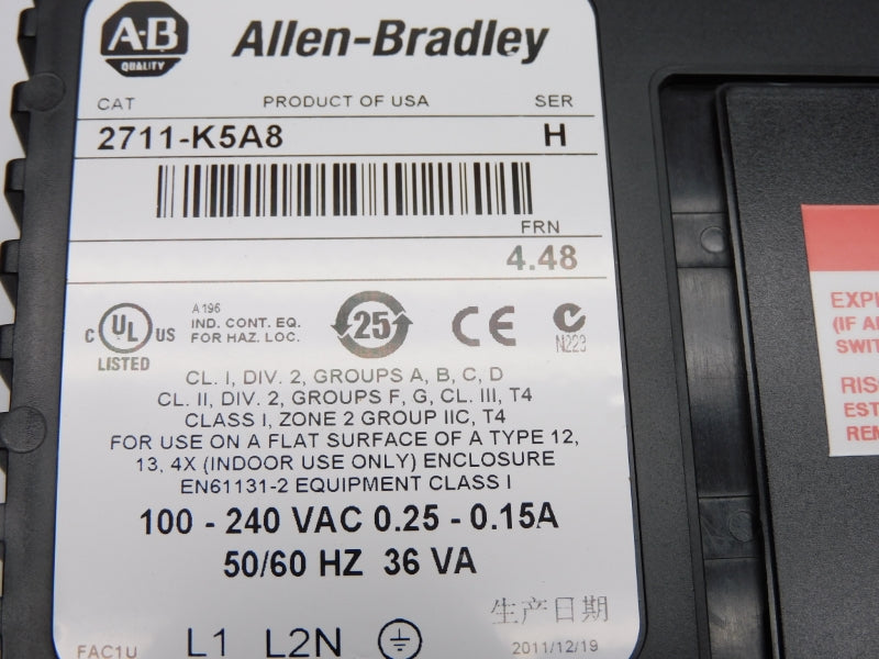 ALLEN BRADLEY 2711-K5A8 SER. H 100-240VAC 0.25-0.15A F/W 4.48 NSMP