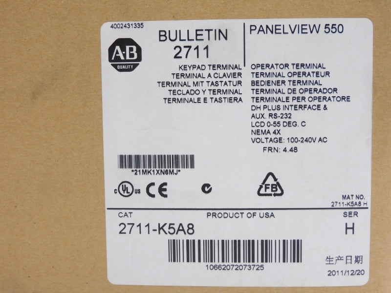 ALLEN BRADLEY 2711-K5A8 SER. H 100-240VAC 0.25-0.15A F/W 4.48 NSMP