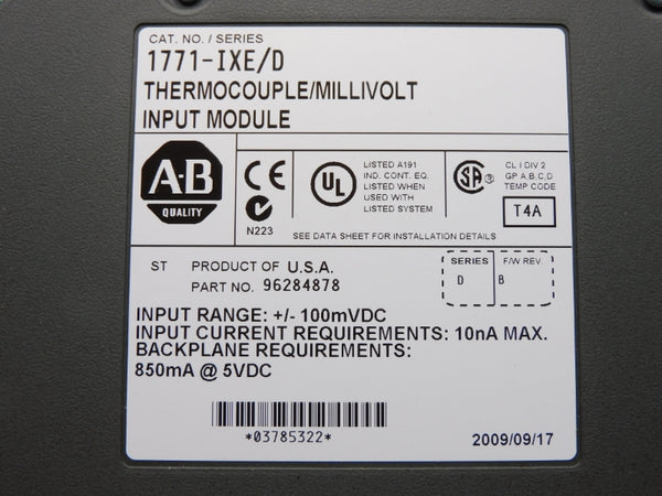 ALLEN BRADLEY 1771-IXE SER. D 5VDC F/W B NUPI