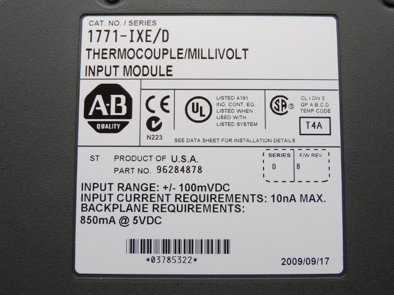 ALLEN BRADLEY 1771-IXE SER. D 5VDC F/W B NUPI