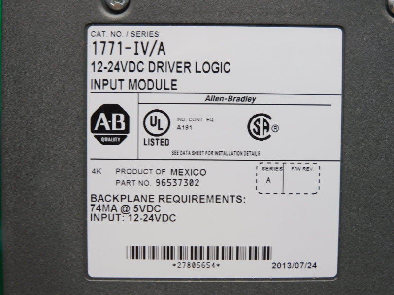 ALLEN BRADLEY 1771-IV SER. A 12-24VDC NSMP