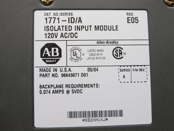 ALLEN BRADLEY 1771-ID SER. A 120VAC/DC 0.74A NUPI