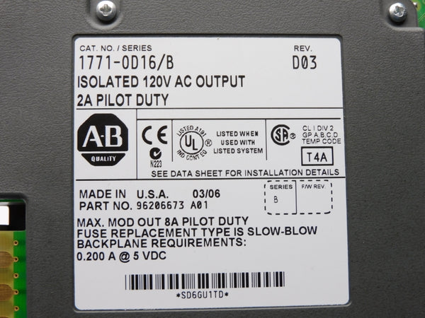 ALLEN BRADLEY 1771-OD16 SER. B 120VAC 8A NSMP
