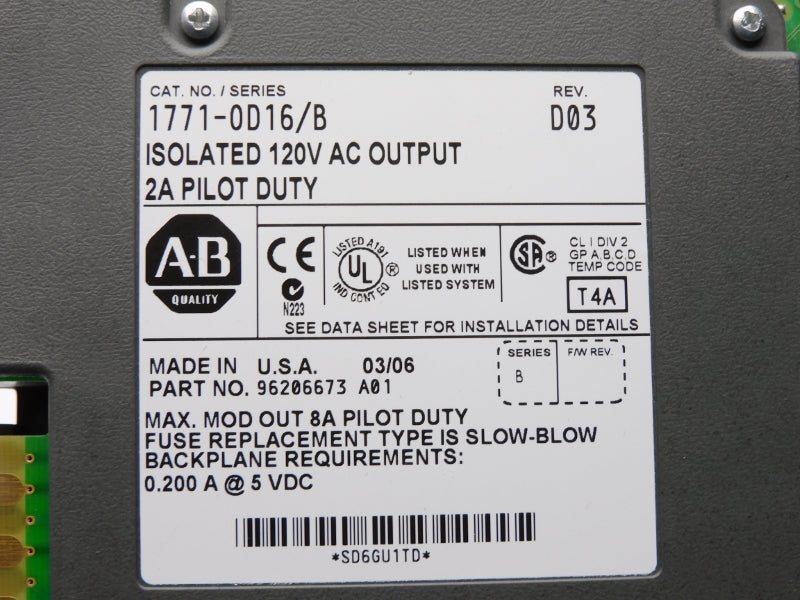 ALLEN BRADLEY 1771-OD16 SER. B 120VAC 8A NSMP