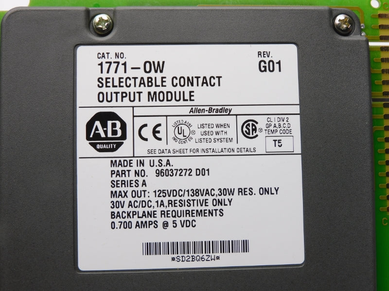 ALLEN BRADLEY 1771-OW SER. A 125VDC/138VAC 1A NUPI