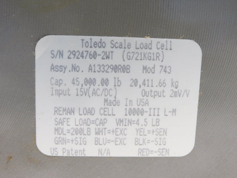 TOLEDO SCALE A133290R0B 15V 45000LB NSMP