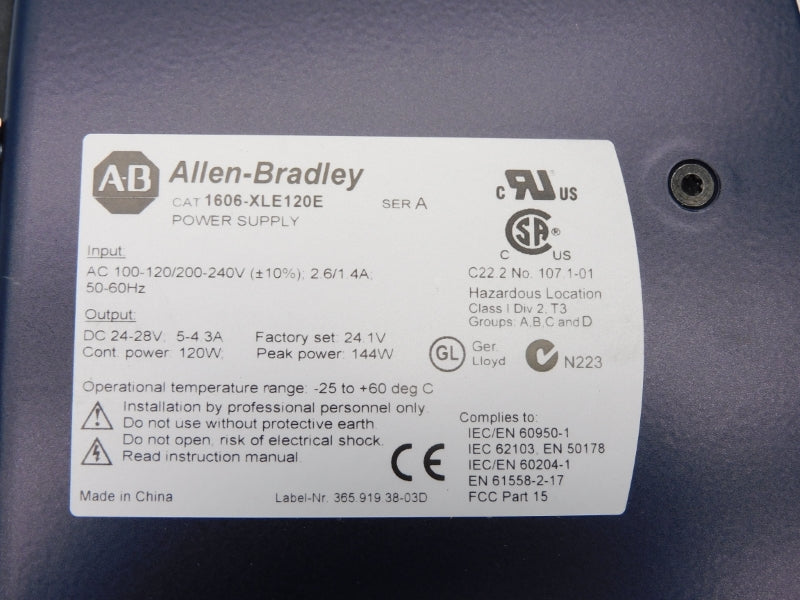 ALLEN BRADLEY 1606-XLE120E SER. A 100-120/200-240VAC 5-4.3A (WH) NSMP