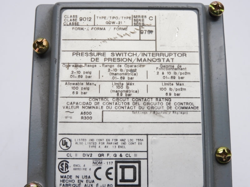 SQUARE D 9012GDW21 SER. C 2-10PSI NSNP