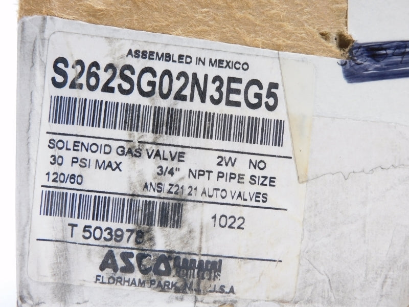 ASCO S262SG02N3EG5 120V 0.36A 30PSI 3/4" NSMP