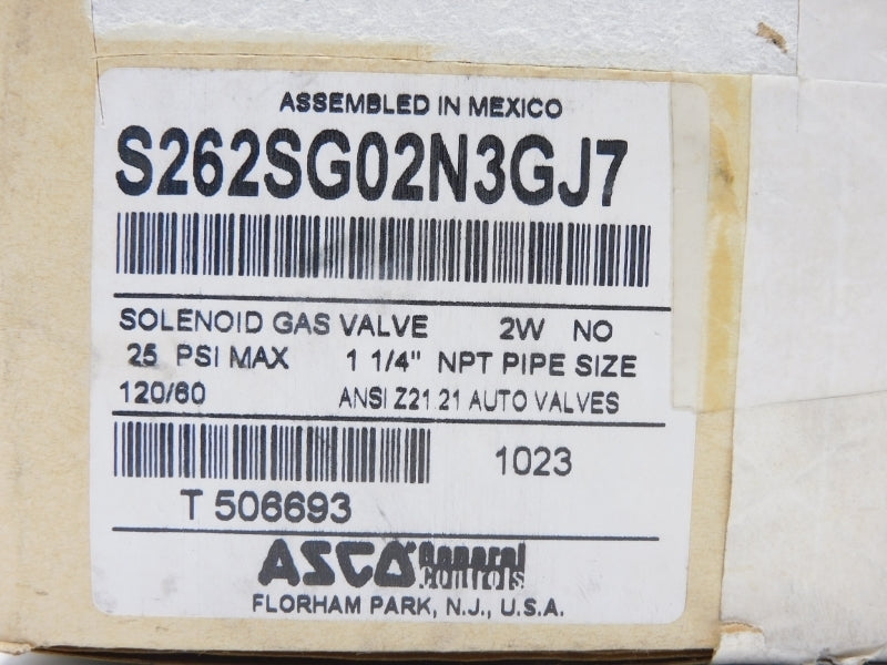 ASCO S262SG02N3GJ7 120V 0.36A 25PSI 1-1/4" NSMP