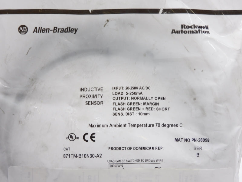 ALLEN BRADLEY 871TM-B10N30-A2 SER. B 20-250VAC/DC NSMP
