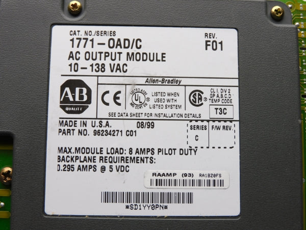 ALLEN BRADLEY 1771-OAD SER. C 10-138VAC 0.295A REMAN