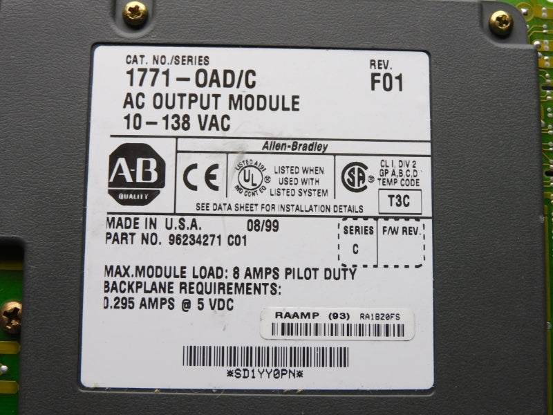 ALLEN BRADLEY 1771-OAD SER. C 10-138VAC 0.295A REMAN