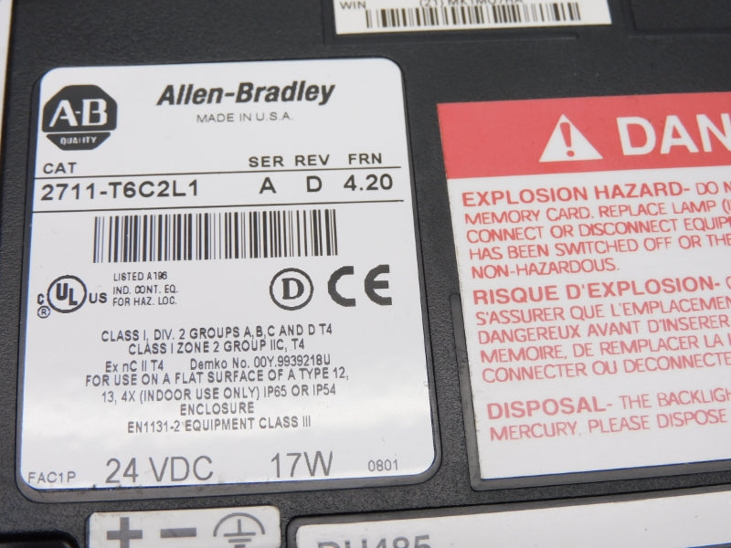 ALLEN BRADLEY 2711-T6C2L1 SER. A 24VDC F/W 4.20 NSMP