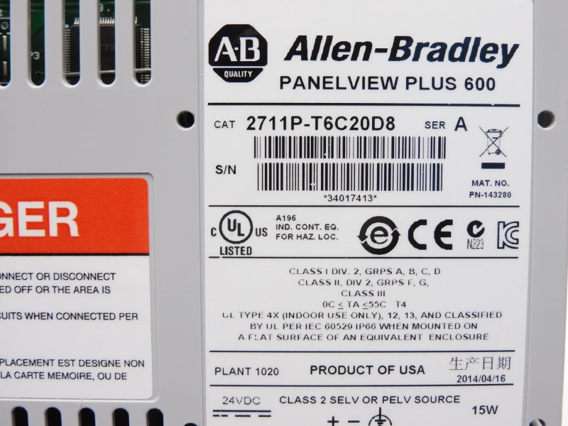 ALLEN BRADLEY 2711P-T6C20D8 SER. A 24VDC 6" NSMP