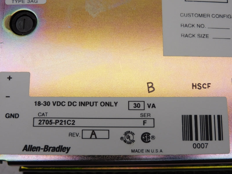 ALLEN BRADLEY 2705-P21C2 SER. F 18-30VDC NSMP