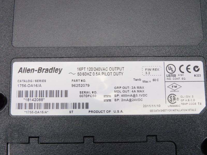 ALLEN BRADLEY 1756-OA16 SER. A 120/240VAC 4A F/W 3.2 NSMP