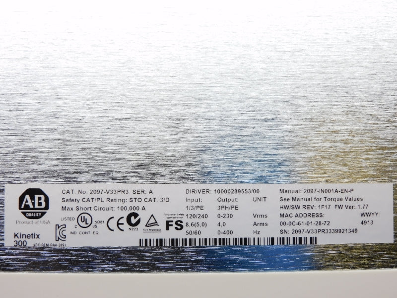ALLEN BRADLEY 2097-V33PR3 SER. A 120/240V F/W 1.77 NSNP