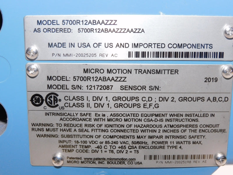 MICRO MOTION 5700R12ABAAZZZ 85-240VAC NSNP