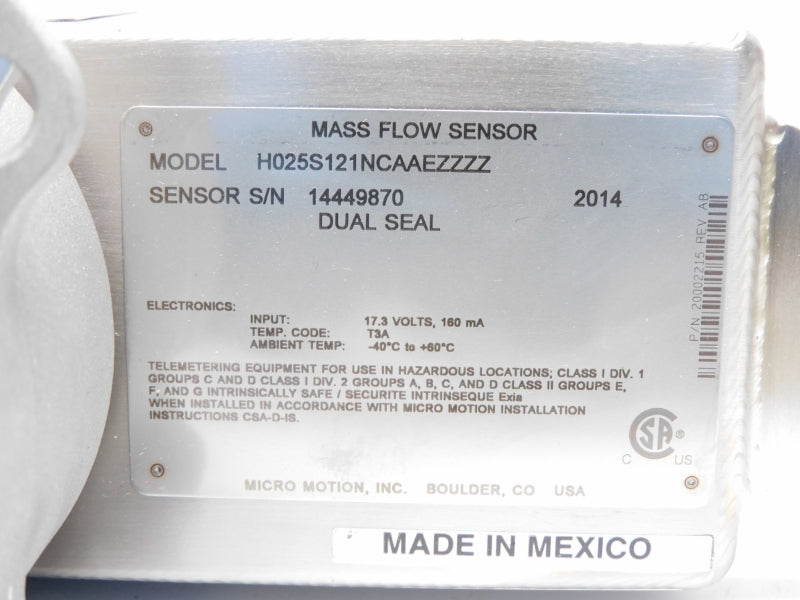 MICRO MOTION H025S121NCAAEZZZZ 17.3V (AS PICTURED) NSNP