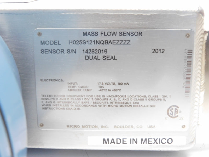 MICRO MOTION H025S121NQBAEZZZZ 17.3V NSNP