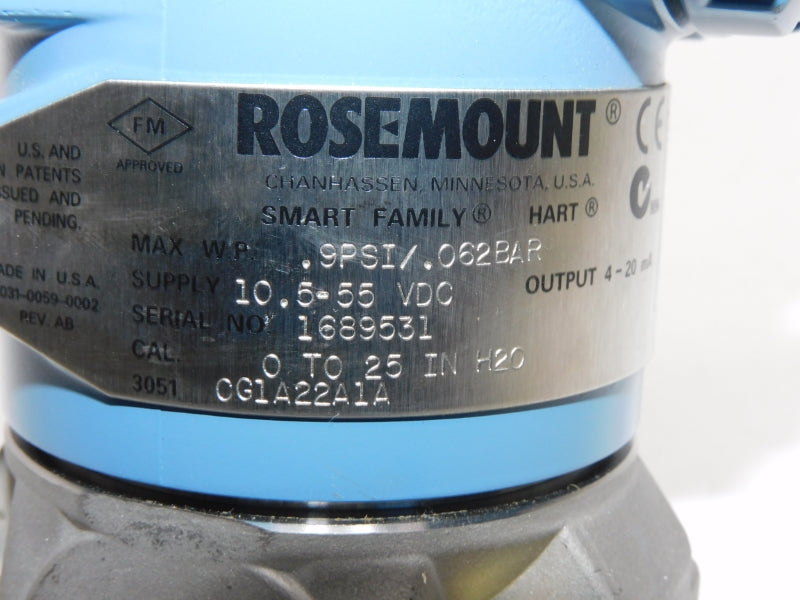 ROSEMOUNT 3051CG1A22A1A 10.5-55VDC .9PSI 0-25"H2O NSNP