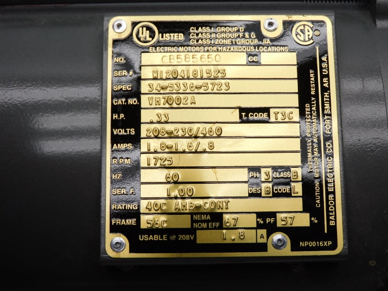 BALDOR VM7002A 460V 1.8A NSNP