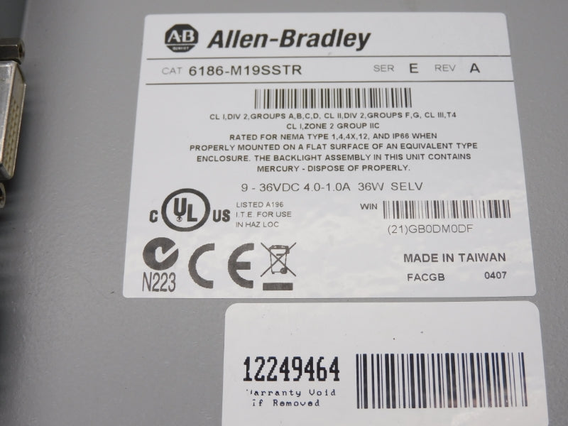ALLEN BRADLEY 6186-M19SSTR SER. E 9-36VDC 4.0-1.0A UNMP