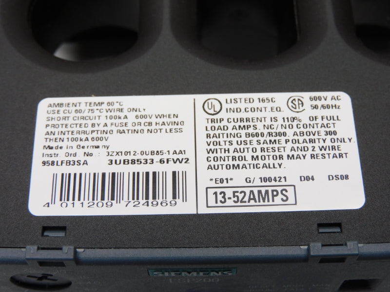 SIEMENS 958LFB3SA 600V 13-52A NSMP