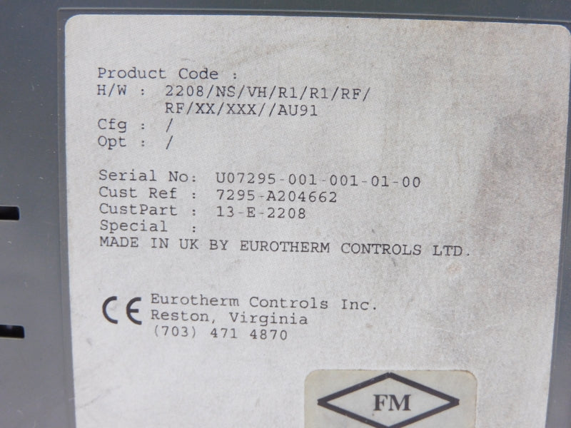 EUROTHERM 2208/NS/VH/R1/R1/RF/RF/XX/XXX//AU91 100-240VAC 2A UNMP
