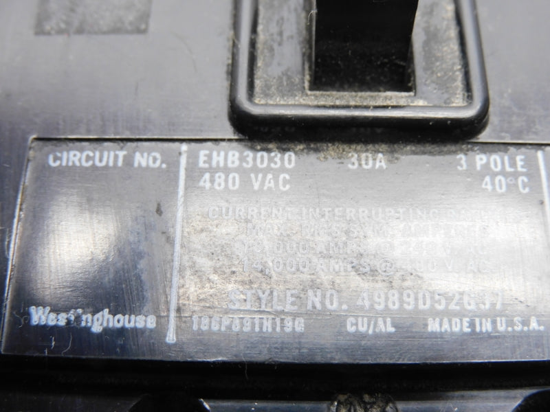 WESTINGHOUSE EHB3030 480VAC 30A (AS PICTURED) UNMP