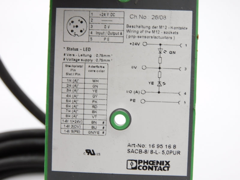 PHOENIX CONTACT SACB-8/8-L-5,0PUR 1695168 24VDC NSMP