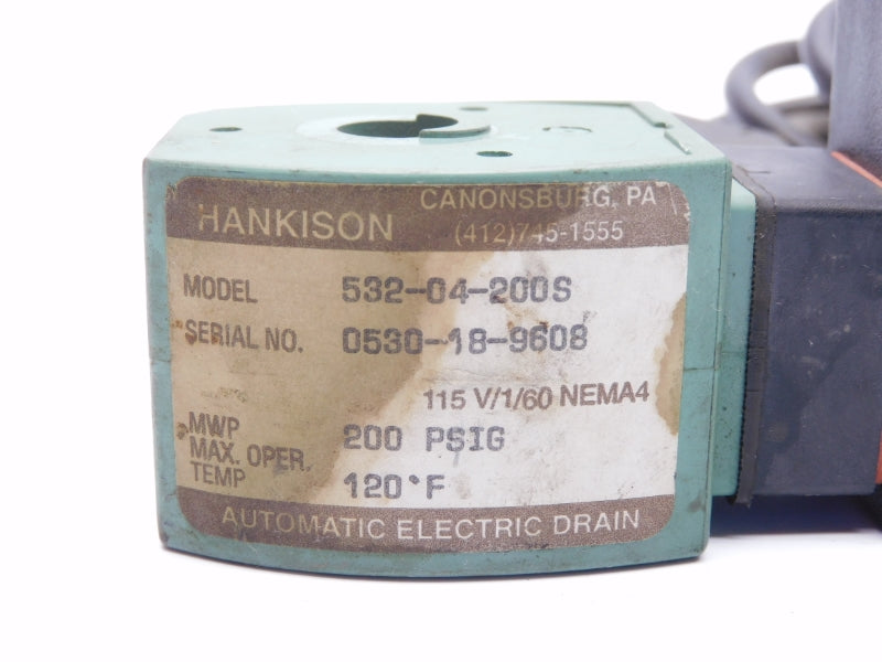 HANKISON 532-04-200S 115V 200PSI UNMP