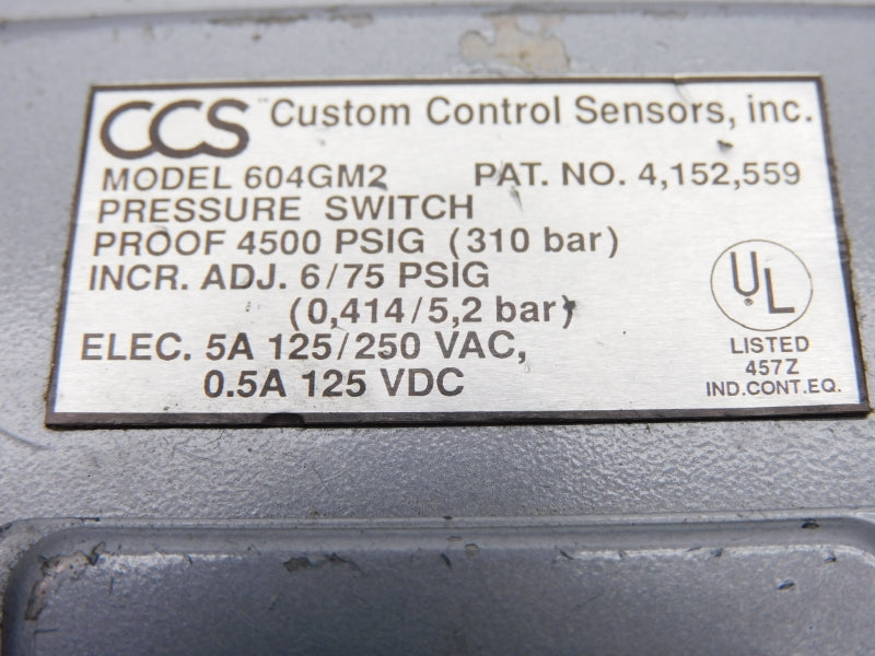 CCS 604GM2 125/250VAC 5A 4500PSI NSNP