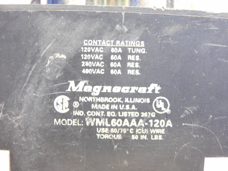 MAGNECRAFT WML60AAA-120A 480VAC 60A UNMP