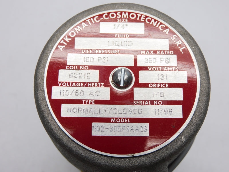 ATKOMATIC-COSMOTECNICA 1102-300P3AA2S 115VAC 131A 350PSI 1/4" NSNP