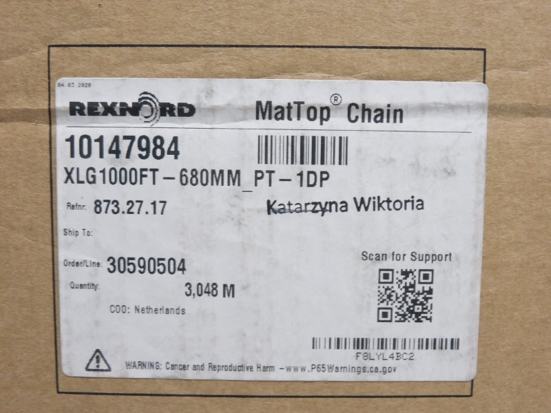 REXNORD XLG1000FT-680MM-PT-1DP 10147984 3,048M NSMP