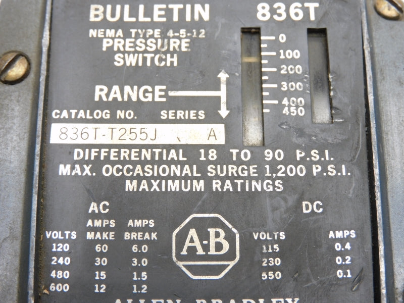 ALLEN BRADLEY 836T-T255J SER. A 600V 60A 1,200PSI UNMP