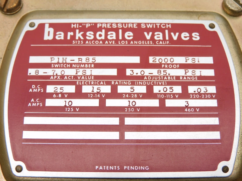 BARKSDALE P1H-B85 460V 25A 2000PSI NSMP