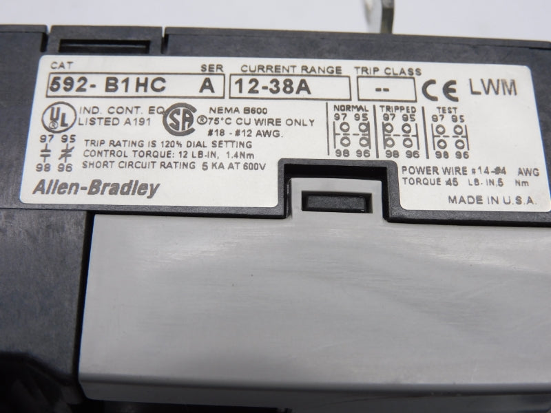 ALLEN BRADLEY 592-B1HC SER. A 600V 12-38A UNMP