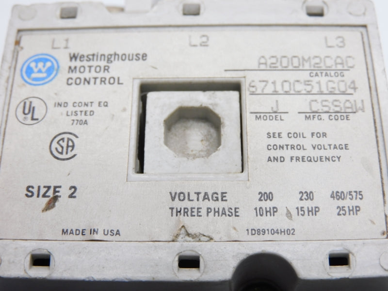 WESTINGHOUSE A200M2CAC 110/120V (AS PICTURED) UNMP
