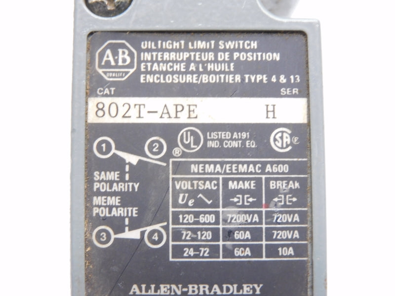 ALLEN BRADLEY 802T-APE SER. H 120-600VAC 60A (AS PICTURED) UNMP