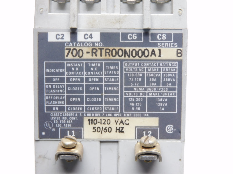 ALLEN BRADLEY 700-RTR00N000A1 SER. B 110-120VAC 30A .2-8S UNMP